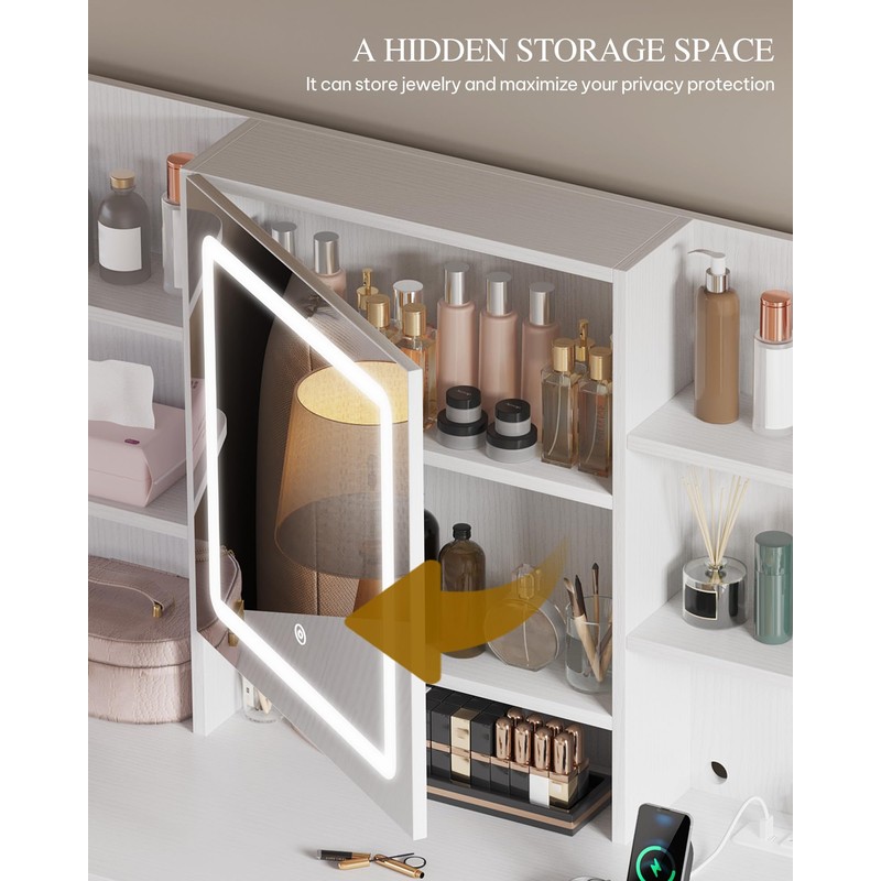 YITAHOME Vanity Desk with Mirror and Lights & Hidden Jewelry
