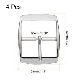 sourcing map Metal Roller Buckle, 4Pcs 1.26 Inch Single Prong Belt Buckle Square Center Bar Buckles for Leather Craft Accessories Belt, Silver