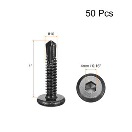 uxcell Hex Socket Self Tapping Screws, #10 x 1 410 Stainless Steel Sheet Metal Flat Head Drilling Screw 50pcs, Black