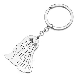 BAMAY Stainless Steel Dog Breed Keyring Pug Chihuahua Labrador Yorkshire Corgi Puppy Keyring Charms Dog Gifts for Women Girls, Bearded Collie Silver Plated