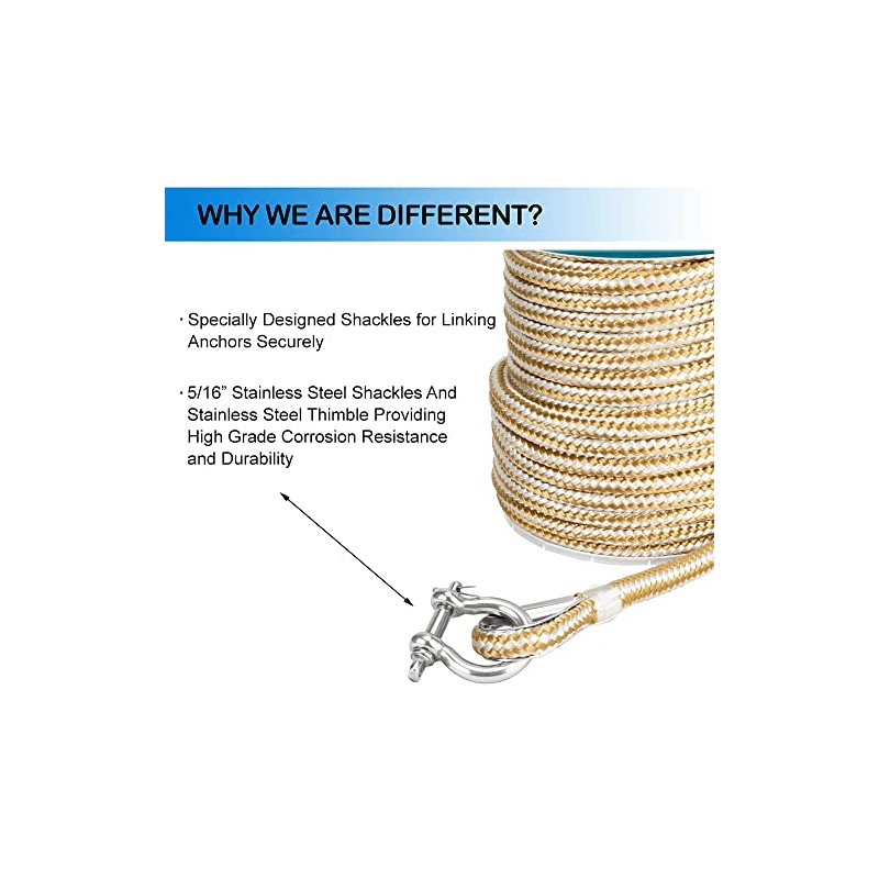 MARINE SYSTEM Made 3/8 Inch 100FT 150FT Gold/White Nylon Anchor