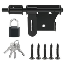 Gate Latch Bolt Lock with Padlock and Keys,Slide Gate Latch Bolt Lock,for Wooden Gates Garden Shed Locks,Garage Door Lock Bedroom Door Lock(Black)