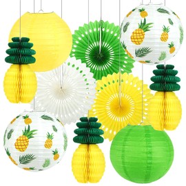 Kesote Summer Decoration Flamingo Party Hawaii Decoration Lanterns Pineapple Honeycomb Balls White Fan Green Tropical Luau Beach Birthday