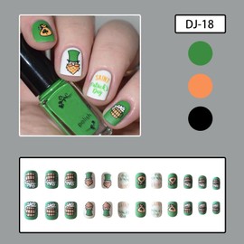 St. Patrick's Day Press on Nails Square Short 24Pcs Artificial Fake Nails with Green Clover Designs Glossy Full Cover Acrylic Shamrocks Square False Nails Glue Stick on Fingernails for Women Girls