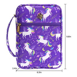 INSPRING Bible Cover Case/Book Cover for Kids with Handle and Pocket fits NIV Adventure Bible Gift for Mother, 9.8x6.5x2.4 in, （Purple Unicorn）