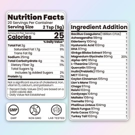 23 in 1 Superfood Coffee Creamer, Mushroom Coconut Creamer | Ashwagandha, Magnesium Glycinate, Hyaluronic Acid, MCT & 10 Mushrooms Supplement | Nootropic & Focus Support | Plant-Based, Keto - 6.35oz