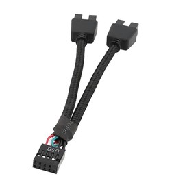 1 Pack Motherboard 9 Pin USB 2.0 to Dual 9 Pin Extension Splitter, Motherboard USB Splitter 9 Pin Header Cable, USB2.0 Header Splitter for Internal Computer Motherboard (Braided Black)