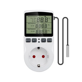 Digital Temperature Controller, LCD Screen Heating Cooling Thermostat Socket for Reptiles Incubator Greenhouse Brewery Fridge (EU Plug)