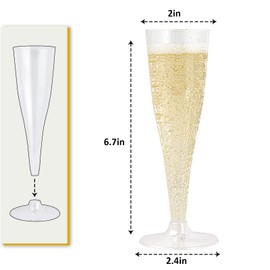 JOLLY CHEF 50 Pack Plastic Champagne Flutes Disposable 4.5 oz Clear Plastic Champagne Glasses Perfect for Wedding, Thanksgiving Day, Christmas