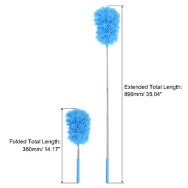 sourcing map Microfiber Cleaning Duster, 14 to 35 Inch Washable Extendable Brush Flexible Feather Duster for Window Furniture, Blue