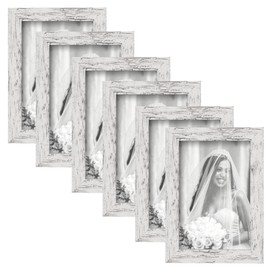 TOFOREVO 4x6 Picture Frames Set of 6 Distressed White Wood Grain Photo Frame for Gallery Wall Mounting or Tabletop Display