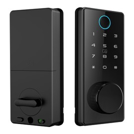 Keyless Smart Door Lock, Bluetooth Entry Deadbolt, Remote App Control, Fingerprint, Touchscreen Keypad, IC Card, Mechanical Key, Auto Unlock, Security for Home, Office, Hotel, Black