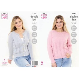 King Cole Ladies Double Knit Knitting Pattern Easy Lace Sweater & Cardigan (5741), Multi, 32 - 50 inch