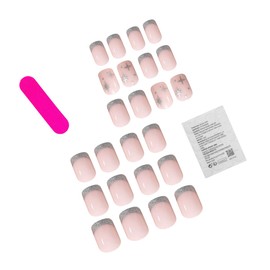 French Tip Press on Nails Short Square Fake Nails Silver Glitter Glue on Nails Acrylic Nails Press ons with Star Design,Glossy Nude False Nails Stick on Nails for Women Nails Art Decoration 24Pcs