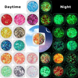 JDCMEI Glitter, Fluorescent Glitter, Festival Glitter Face, 12 Colours, Fluorescent Chunky Sequin Face Body Glitter, Sequins Chunky for Face, Nails, Body, Hair