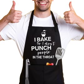 DLTRXMY I Bake So I Don't Punch People in The Throat,Funny Chef Apron,Funny Aprons for Women Men with 2 Tool Pockets,Waterproof and OilProof,Fun BBQ Baking Grilling Kitchen Apron