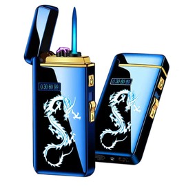 Electronic Lighter, USB Rechargeable Lighter, Smart Fingerprint Ignition Flameless Windproof Electric Lighter, Plasma Mute Cycle Charge Lighter for Camping Indoor (Blue Ice Dragon)