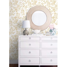 Heroad Floral Wallpaper Peel and Stick White and Gold Contact Paper Modern Removable Contact Paper for Cabinets and Drawers Bathroom Vinyl Roll Self Adhesive 78.7" x 17.3"
