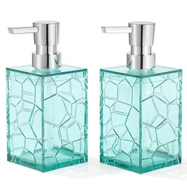 YAUKPH 2 Pack Clear Teal Blue Rust Proof Soap Dispenser, Acrylic Plastic Hand Soap Lotion Dispenser Set for Bathroom&Kitchen