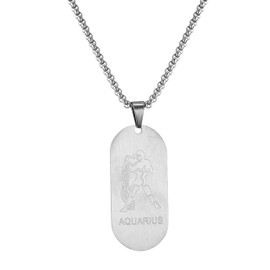 AFSTALR Men’s Gold/Silver/Black Necklace, 12 Constellations, Star Sign Chain, Dog Tag Pendant, Constellation Chain, Wassermann, Stainless Steel