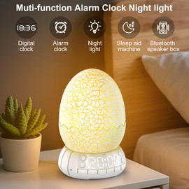Dinosaur Egg Alarm Clock for Kids, Wake Up Light, Bluetooth Speaker, Sleep Training Clock with 20 Soothing Sounds & 8 Color LED Decor Night Light for Bedroom, Birthday Gift for Boys Girls Children