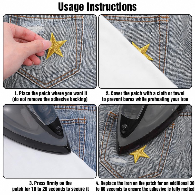30Pcs Gold Star Iron on Patch, 3 Sizes Gold Embroidered