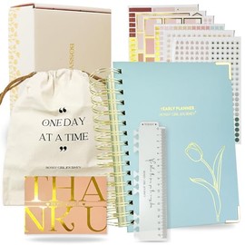 Undated Daily Planner for Women – A5 Spiral Organizer with Hourly Schedule, Goal Sections, Vision Board, Habit Tracker, Planning User Guide, Stickers, Tabs, Ruler & Gift Box