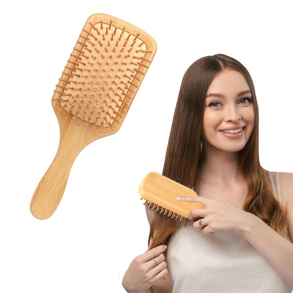 Haarbürste, Bambusbürste, Wildschweinborsten, Paddel-Haarbürste für langes, dickes, lockiges, welliges, trockenes