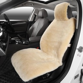 IRIWOOL Fluffy Fur Sheepskin Car Seat Cover Automotive Interior Accessories Seat Covers Accessories Seat Cushions， Soft Natural Pure Wool ，Universal Fits Most Cars SUVs (Pearl, Universal Fit)