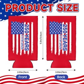 12 Pcs 4th of July 250th Anniversary USA Flag Can Cooler Sleeves
