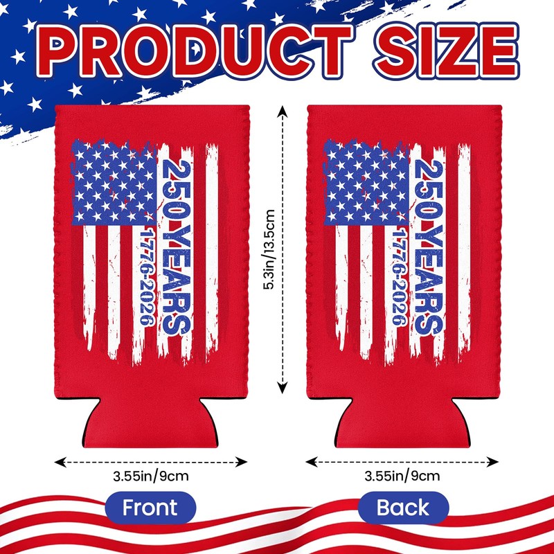 12 Pcs 4th of July 250th Anniversary USA Flag Can