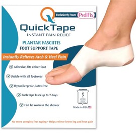 Quick Tape - Correas de apoyo de pie para fascitis plantar, paquete estándar de 10 (blanco) - Cinta impermeable precortada para aliviar el dolor de arco y talón, hipoalergénica, sin látex y fácil de