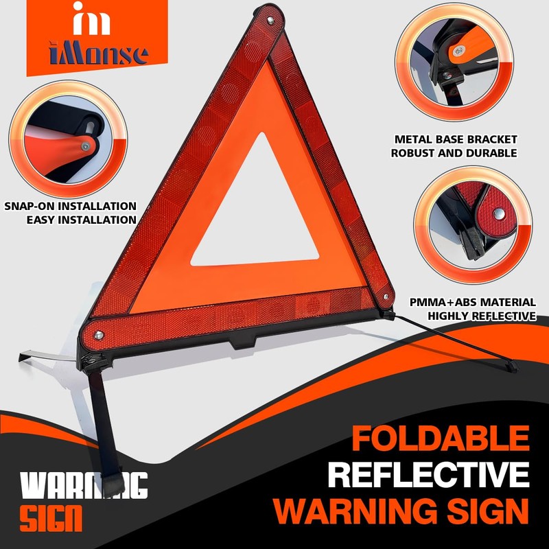 iMonse Warning Safety Triangle Kit, Emergency Roadside Warning Reflective Triangle
