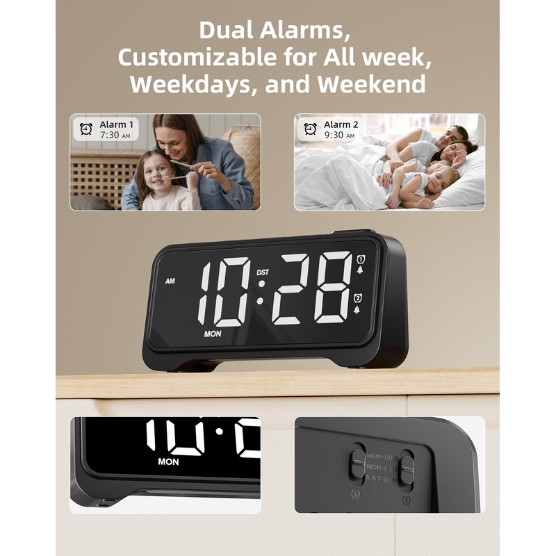 ROCAM Digital Alarm Clock, Simple Loud Alarm Clocks for Bedrooms