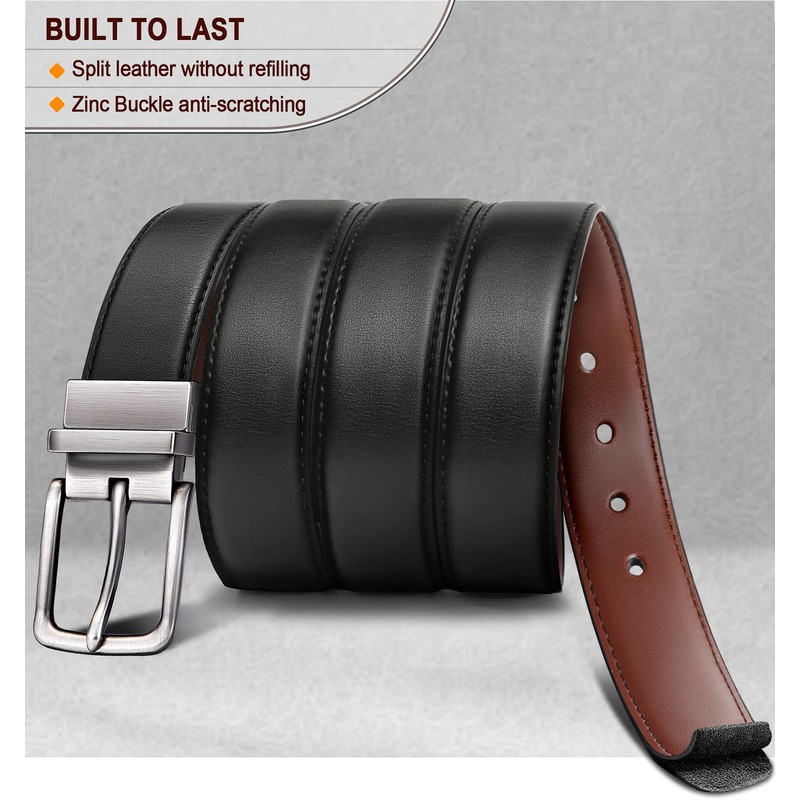 BULLIANT Men's Belt,Reversible Belt Adjustable For Gift Men 1.25”-Cut For