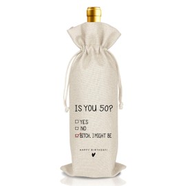 Funny 50th Birthday Wine Bag Gift Is You 50? Unique 50th Birthday Party Gift Decorations, Happy Anniversary Wine Bags for Women Mom Wife Sister Dad Husband Men (B08)