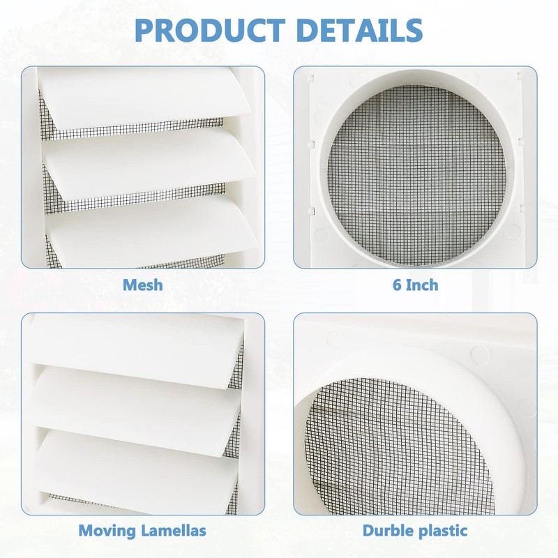 Cenipar 6" Louvered Vent Cover for External Wall Vent Cover