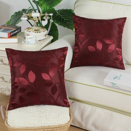 CaliTime Pack of 2 Throw Pillow Covers Cases for Couch Sofa Home Decor Shining & Dull Contrast Vibrant Growing Leaves 18 X 18 Inches Burgundy