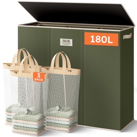 SOLEDI 180L 3-Section Laundry Hamper with Lid, Extra Large Dirty Clothes Basket with Sturdy Handles for Laundry Room & Bedroom - Durable Organizer for Sorting Laundry