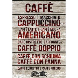 AGDeko® Wooden Sign 12 x 18 cm Caffe Espresso Cappuccino Latte for Hanging or Standing Room Decoration