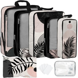 7 Pcs Compression Packing Cubes for Travel, Waterproof Suitcase Luggage Backpack Organizer with Toiletry Bag Travel Essentials for Women/Men-Black Bohemia