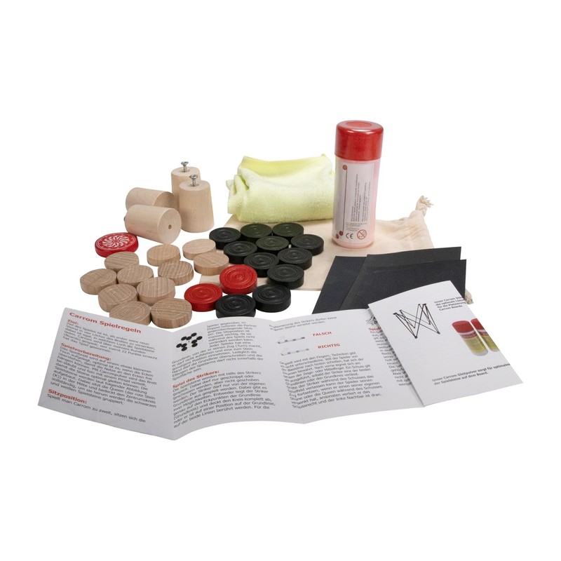 Carrom Accessory Set for All Standard Boards: Carrom Stones, Powder,