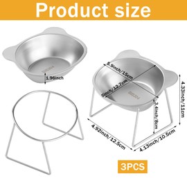 AIHSUMC Elevated Cat Bowls 3 Pack, 15° Tilted Raised Cat Food & Water Bowls with Stainless Steel Dishes, Whisker-Friendly Anti-Vomiting Pet Bowls for Cats & Small Dogs