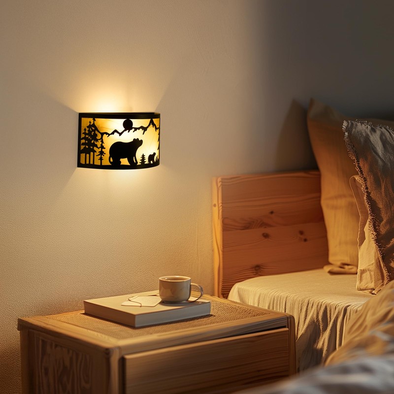 SAYTOP Rustic Bear Wall Sconces Farmhouse Industrial Wall Lamp, Indoor