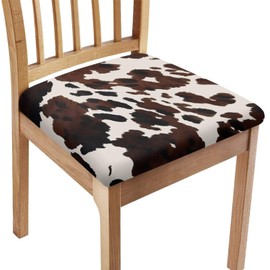KUIFORTI Cow Print Chair Seat Covers for Dining Room Chairs Set of 6,Brown Chair Seat Slipcovers Protector Kitchen Accessories Dining Chair Covers