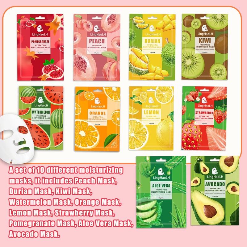 20 Pack Facial Sheet Face Mask Variety Set for All