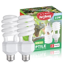 Jugbuy UVB Reptile Light Bulb 5.0, 23W UV Spiral Compact Florescent Terrarium Lamp Ideal for Tropical Reptiles Bearded Dragon Hermit Crab Turtle Leopard Gecko Tank Chameleons Iguanas Snake - 2 Pack
