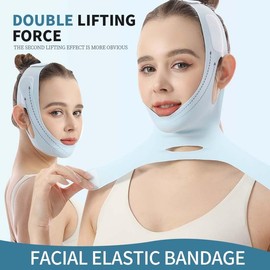 Reusable V-Line Mask, Chin Strap For Sleeping【Lifting Effect】【Skin Friendly】【Easy To Use】Double Chin Reducer, Jawline Shaper For Women, Blue