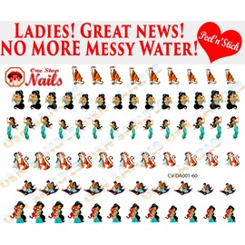 Princess Jasmine and Aladdin clear vinyl Peel and Stick (NOT Waterslide) nail art decals/stickers. Set of 60 by One Stop Nails.