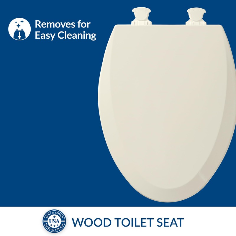 Bemis 1500EC Durable Wood Toilet Seat with Easy Clean Hinges,